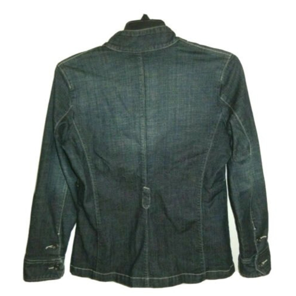 Chico's Platinum Women's Size 1 (M) Denim Jean Jacket Mandarin Collar Button Up - Picture 2 of 6